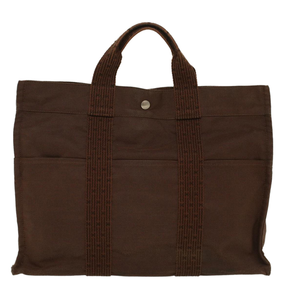 HERMES Her Line MM Hand Bag Canvas Brown Auth bs7825 - Picture 2 of 16